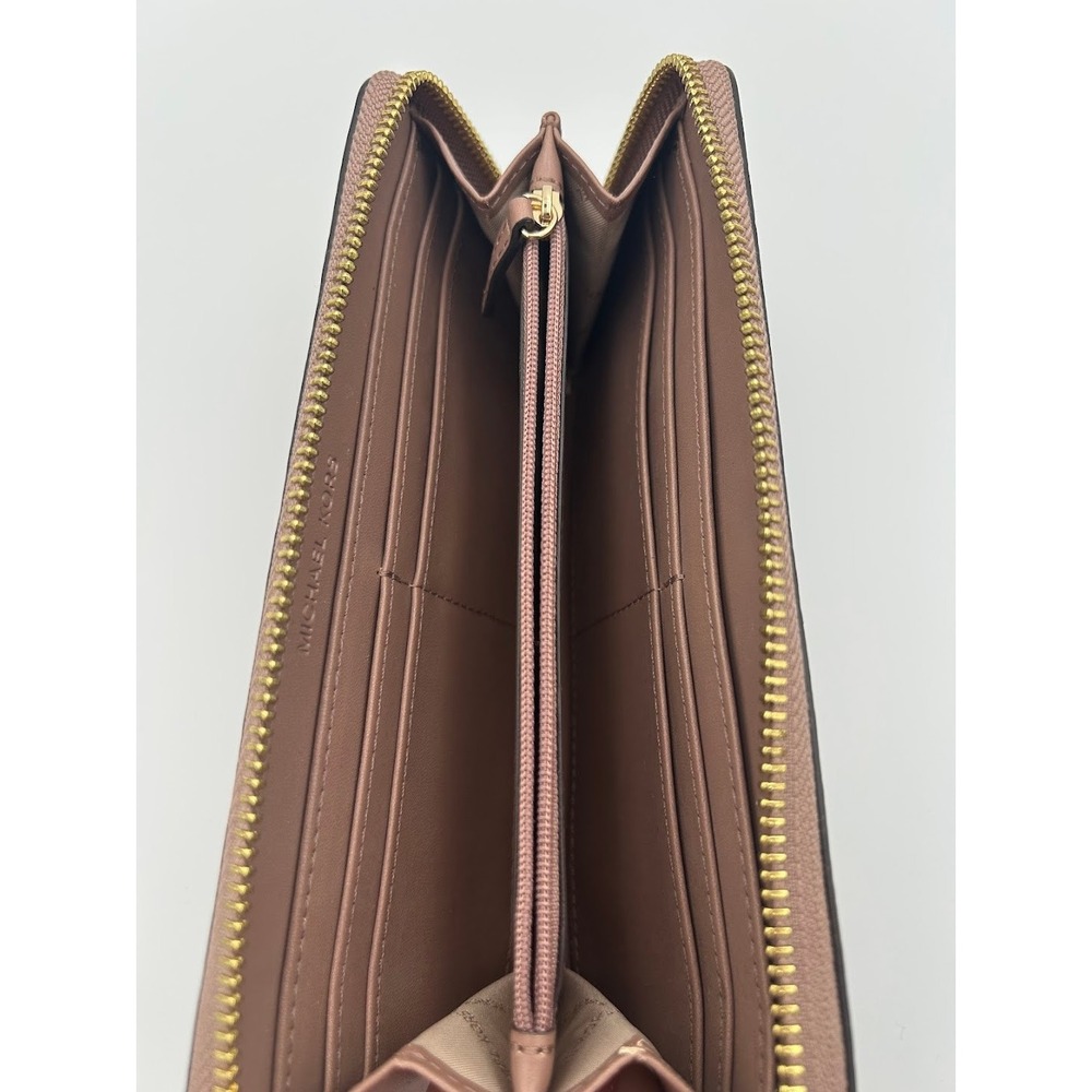 Michael Kors Jet Set Travel Zip Around Continental Pebbled Leather Wallet Tan‎ - Picture 5 of 10